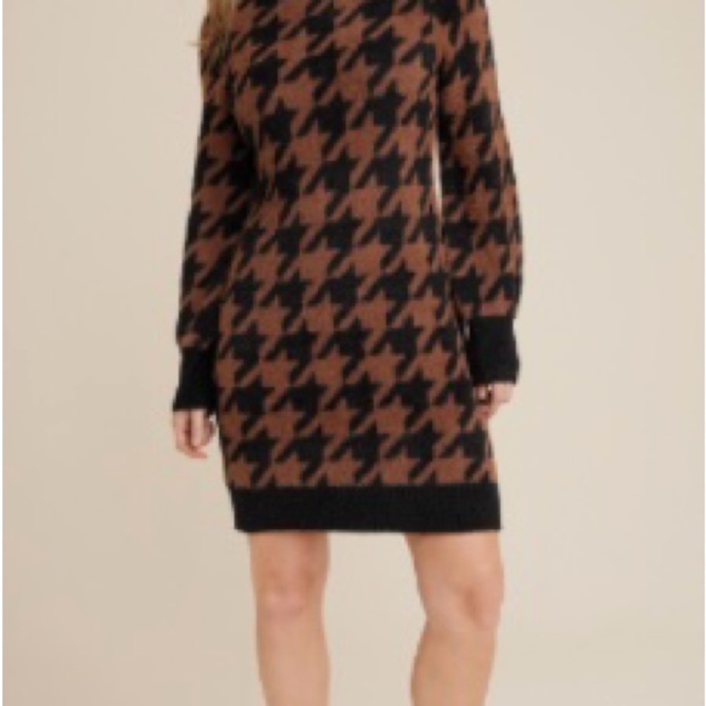 Maurices Houndstooth Long Sleeve Dress - Black and Brown